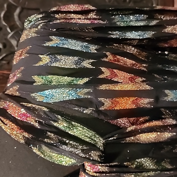 Topshop Womens Black Shimmer Multi Colored Sheer Tie Neck Blouse Size 10 - Picture 2 of 6